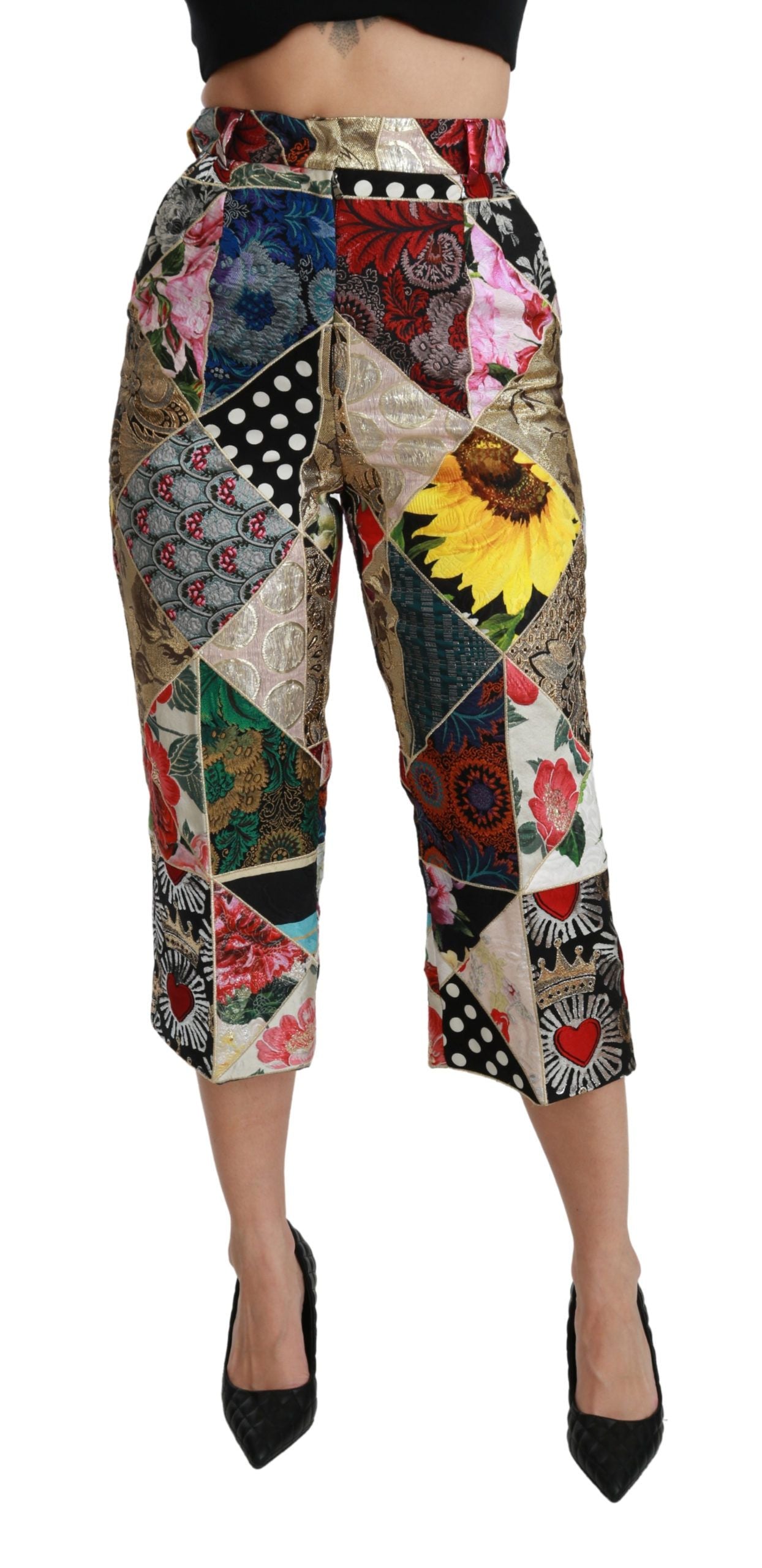 Silk Multicolor Print High Waist Cropped Pants