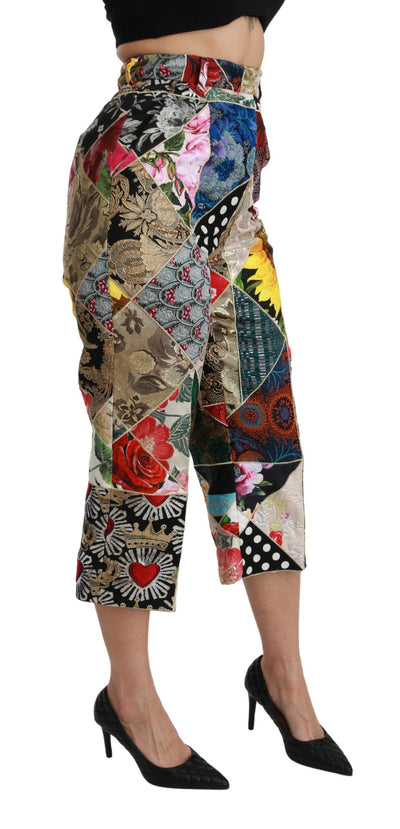 Silk Multicolor Print High Waist Cropped Pants