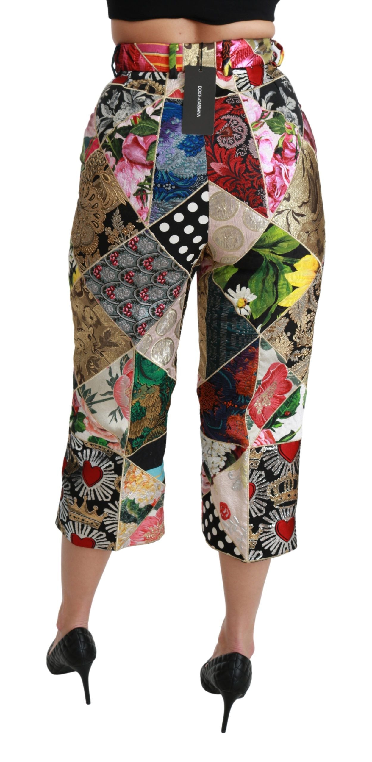 Silk Multicolor Print High Waist Cropped Pants