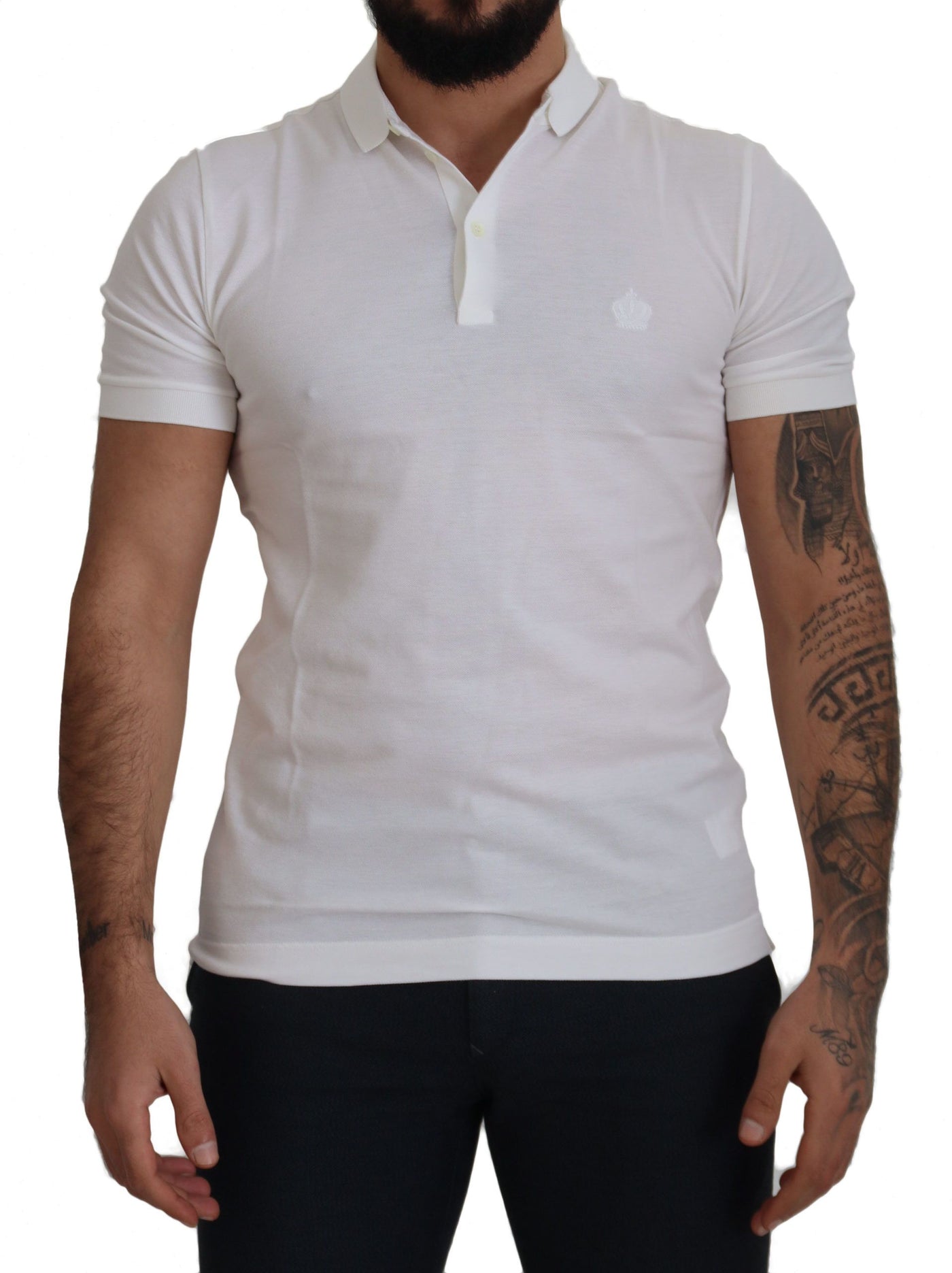 White Embroidered Crown Polo Silk  T-shirt