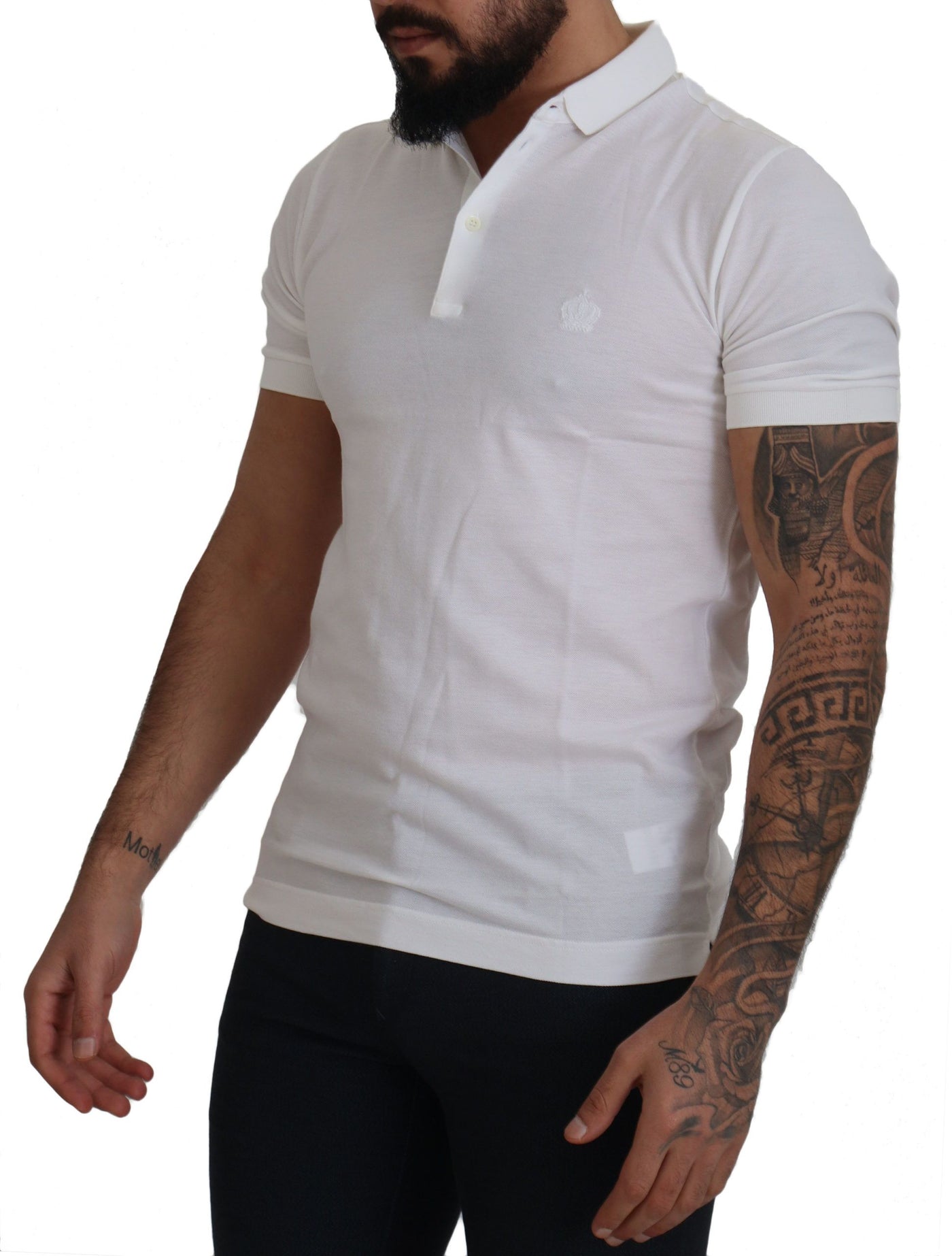 White Embroidered Crown Polo Silk  T-shirt