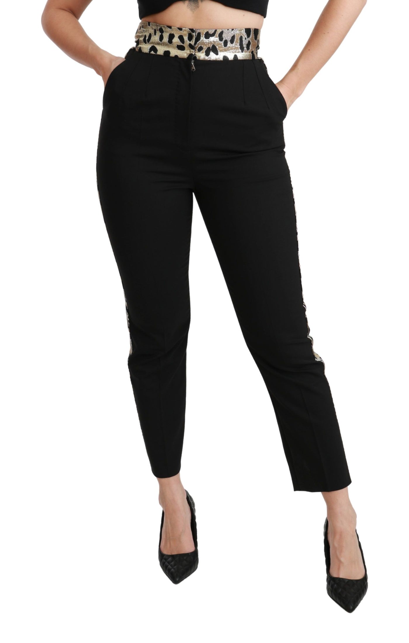 Black Cropped Skinny High Waist Wool Pants