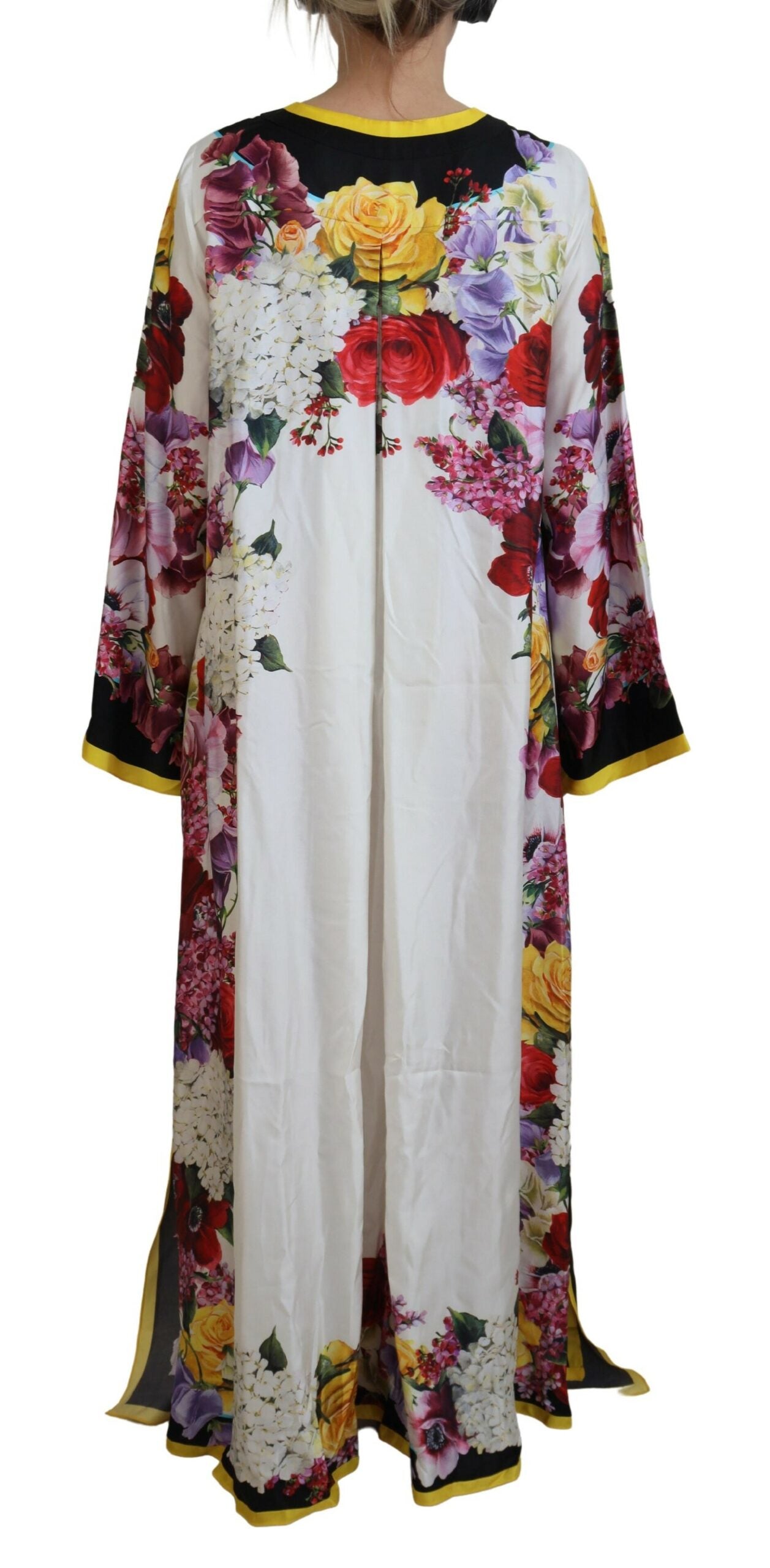 Multicolor Ortensia Silk Long Kaftan Dress