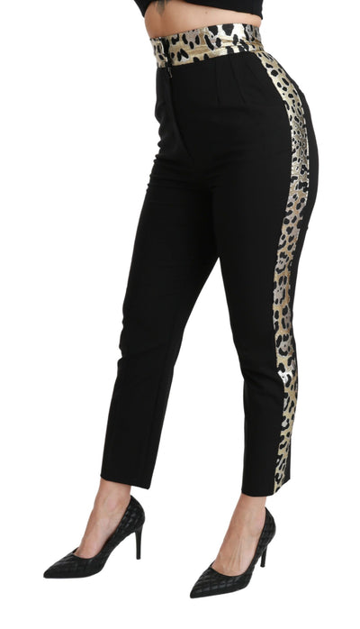 Black Cropped Skinny High Waist Wool Pants