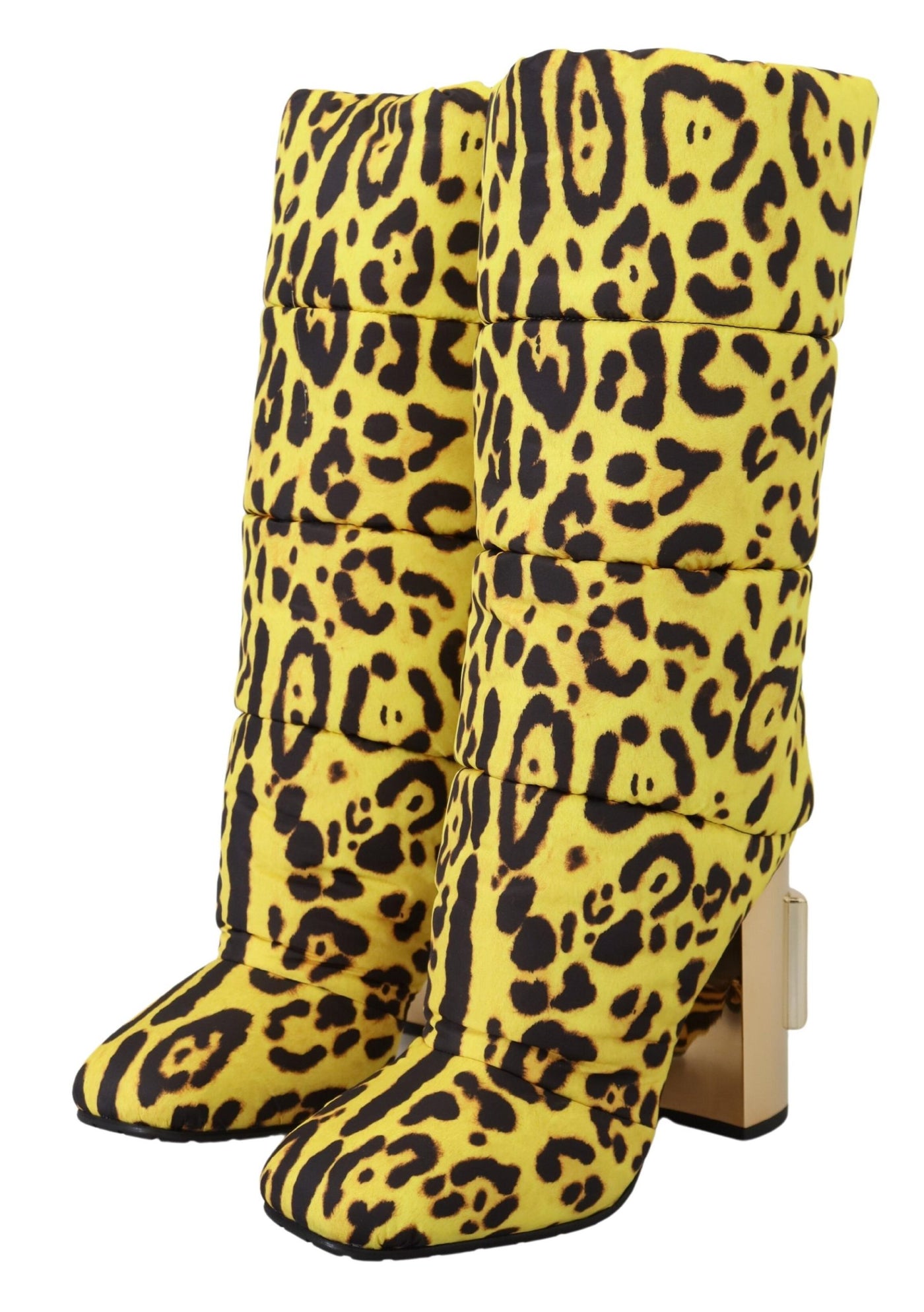 Yellow Leopard Print Quilted Boots Shoes