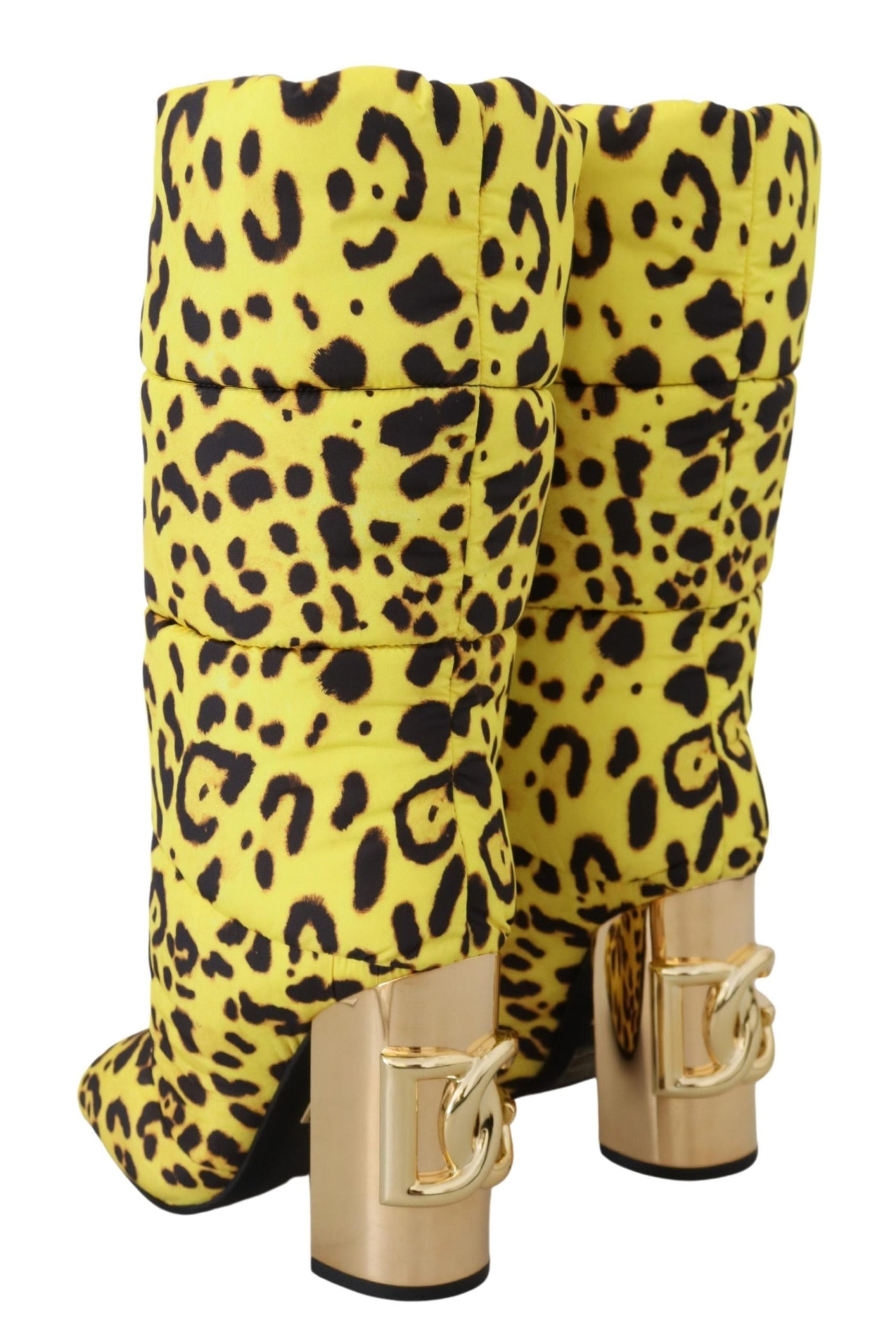 Yellow Leopard Print Quilted Boots Shoes