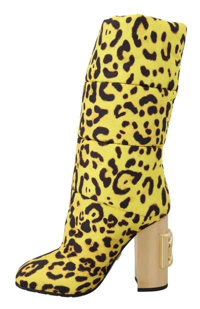 Yellow Leopard Print Quilted Boots Shoes