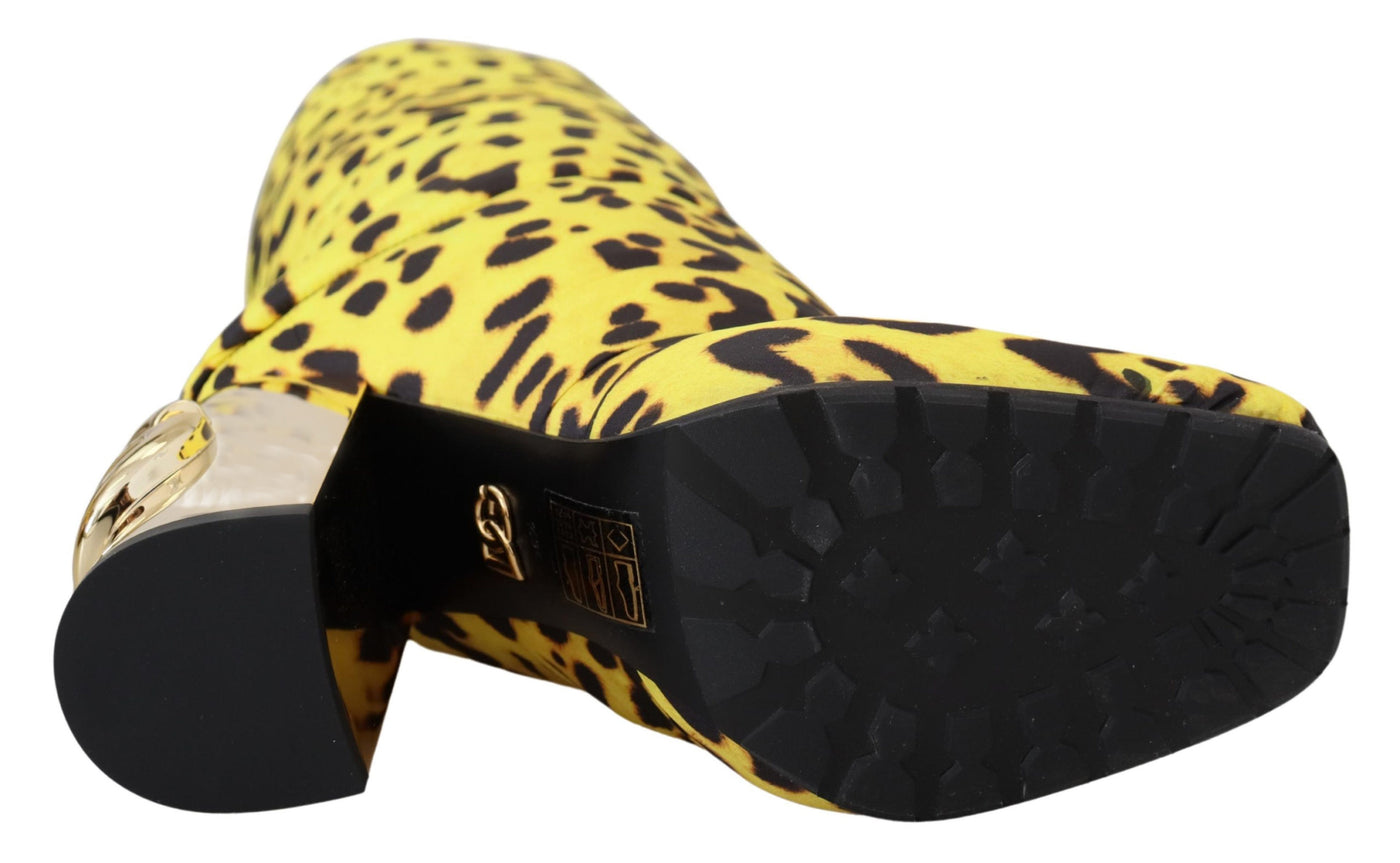 Yellow Leopard Print Quilted Boots Shoes