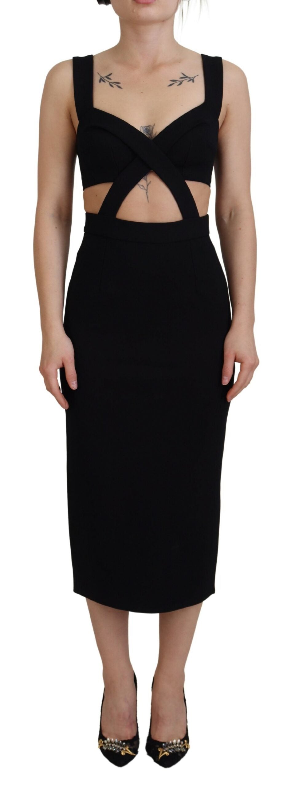 Black Viscose Bodycon Sheath Midi Dress