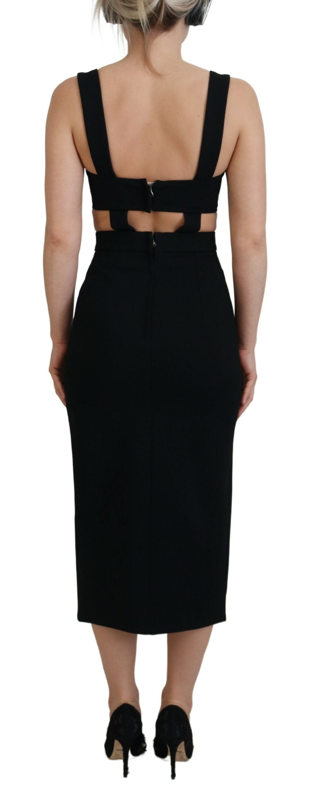 Black Viscose Bodycon Sheath Midi Dress