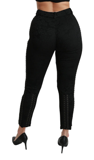 Black Brocade Skinny High Waist Pants