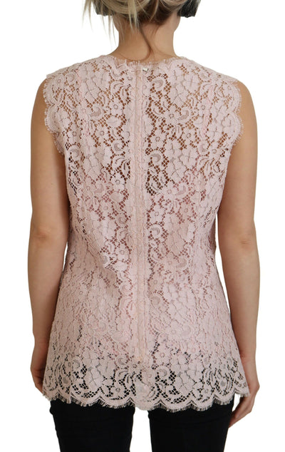 Pink Floral Lace Sleeveless Tank Blouse Top