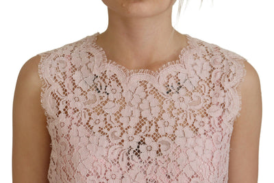 Pink Floral Lace Sleeveless Tank Blouse Top