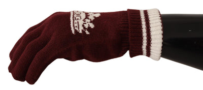 Red White D&G Logo Crown Cashmere Gloves