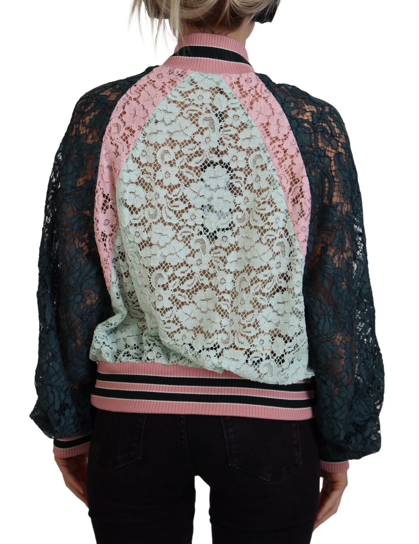 Multicolor Floral Lace Cotton Bomber Jacket