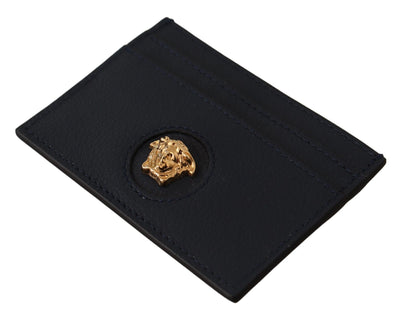 Navy Blue Calf Leather Card Holder Wallet