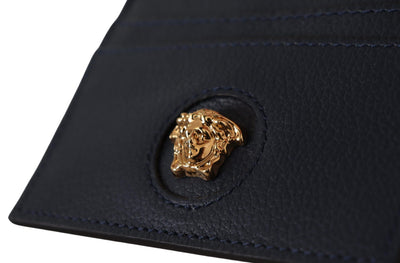 Navy Blue Calf Leather Card Holder Wallet