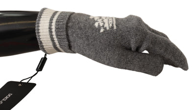 Gray White D&G Logo Crown Cashmere Knit Gloves