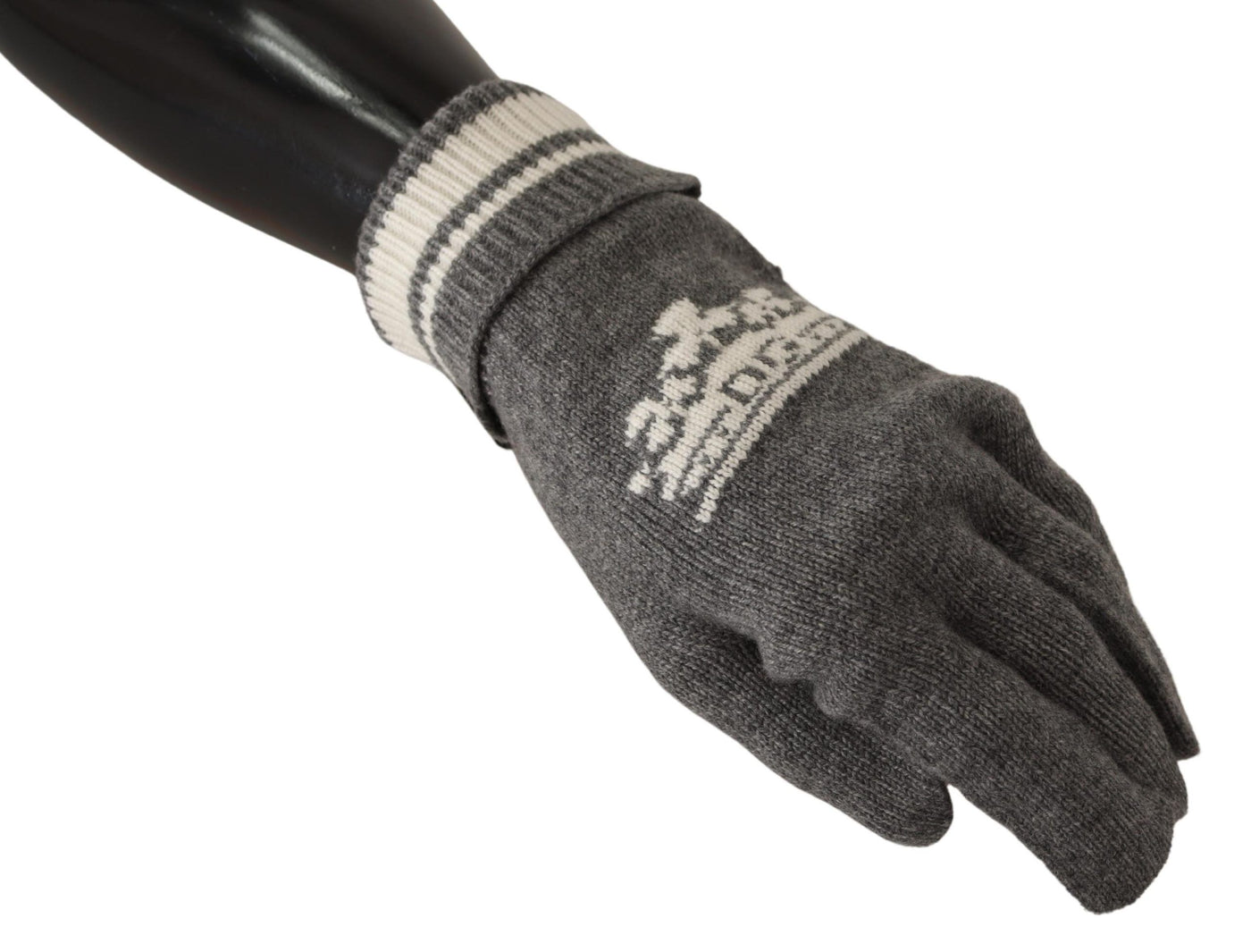 Gray White D&G Logo Crown Cashmere Knit Gloves