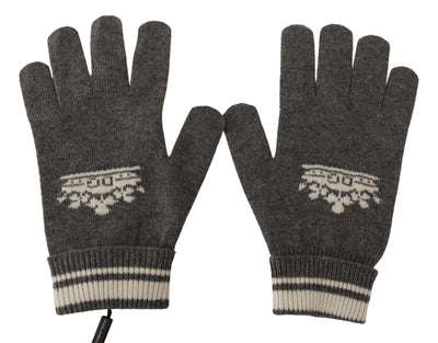 Gray White D&G Logo Crown Cashmere Knit Gloves