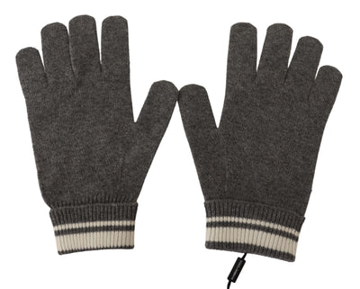 Gray White D&G Logo Crown Cashmere Knit Gloves