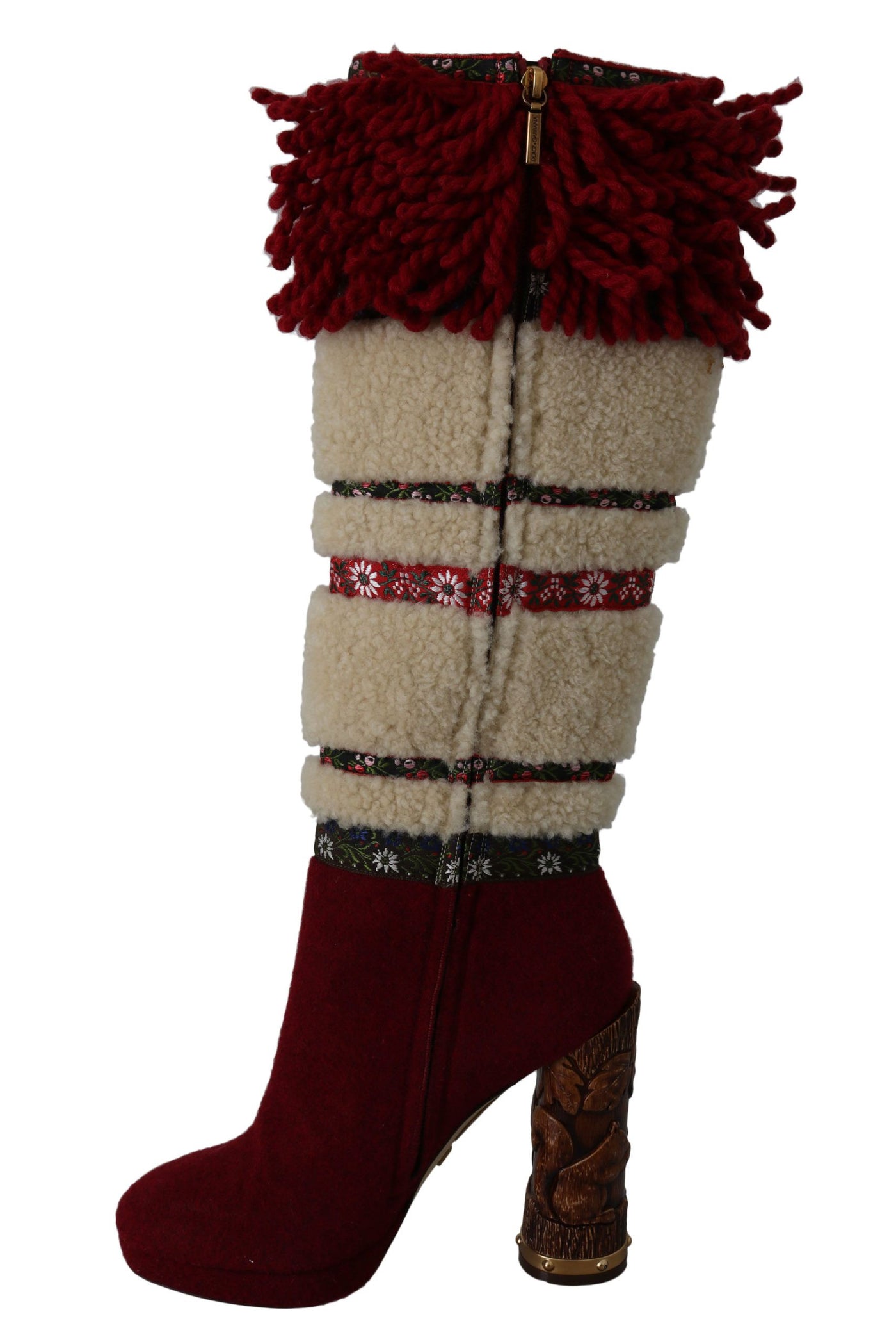 Red Wool Shearling Wooden Booties Boots Shoes