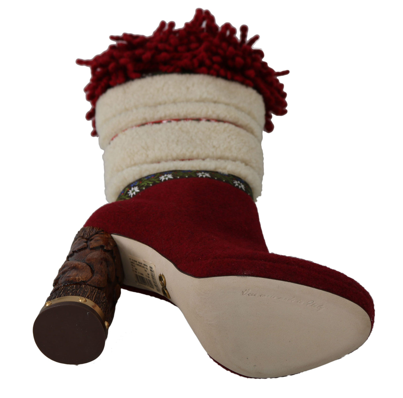 Red Wool Shearling Wooden Booties Boots Shoes