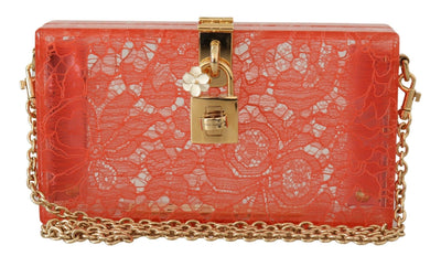 Gold Padlock BOX Peach Lace  Clutch Party Bag