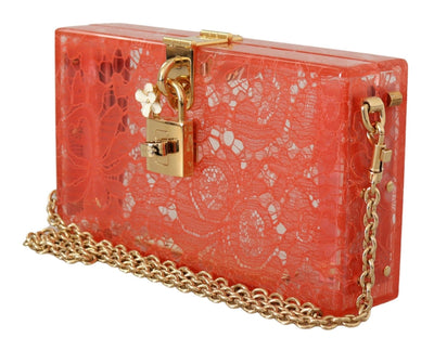 Gold Padlock BOX Peach Lace  Clutch Party Bag