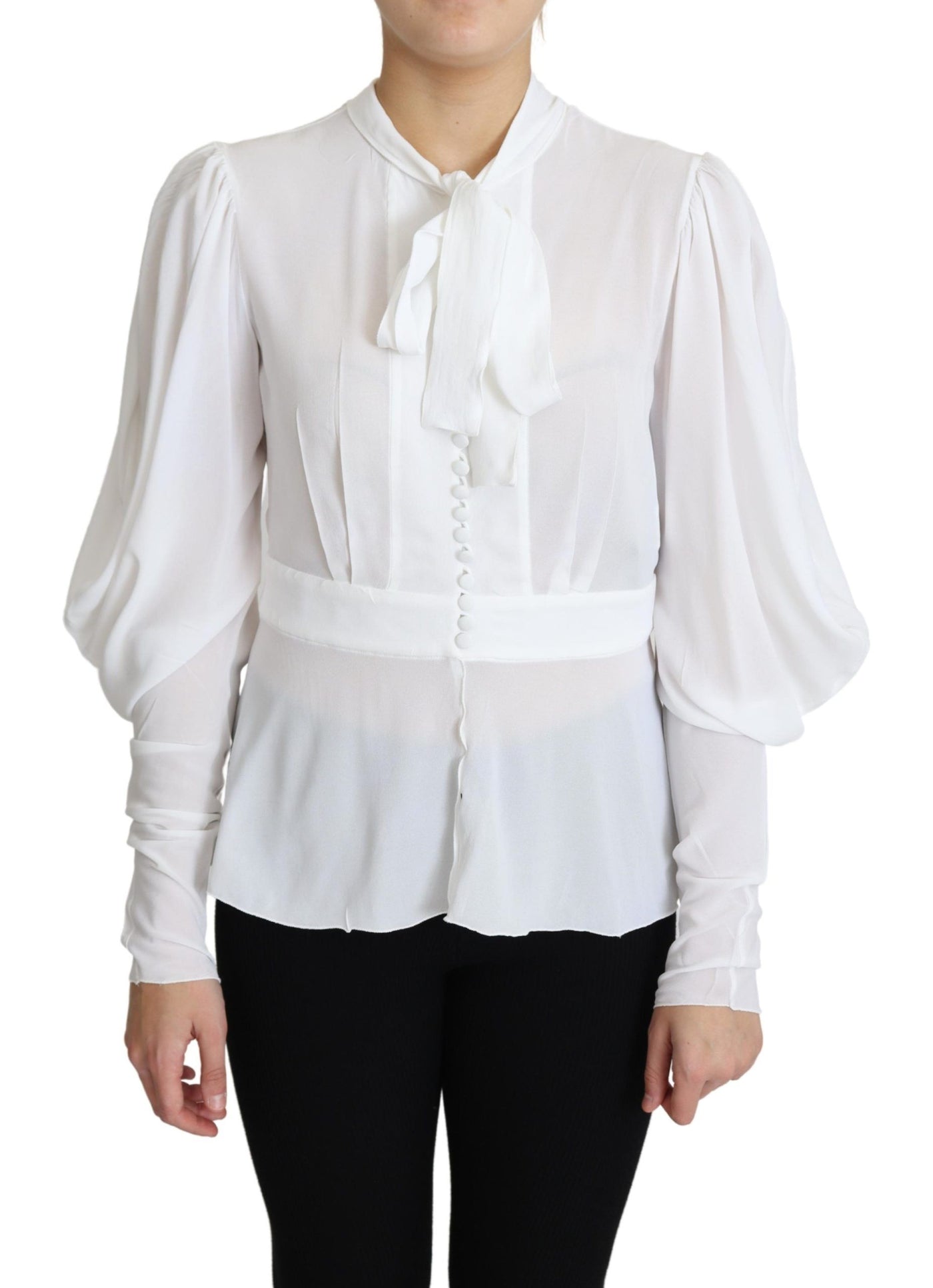 White Blouse Ascot Collar Lantern Sleeves Top