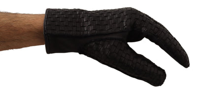 Black Lambskin Leather Woven Gloves