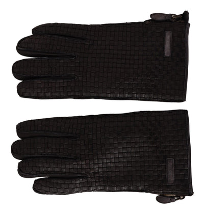 Black Lambskin Leather Woven Gloves