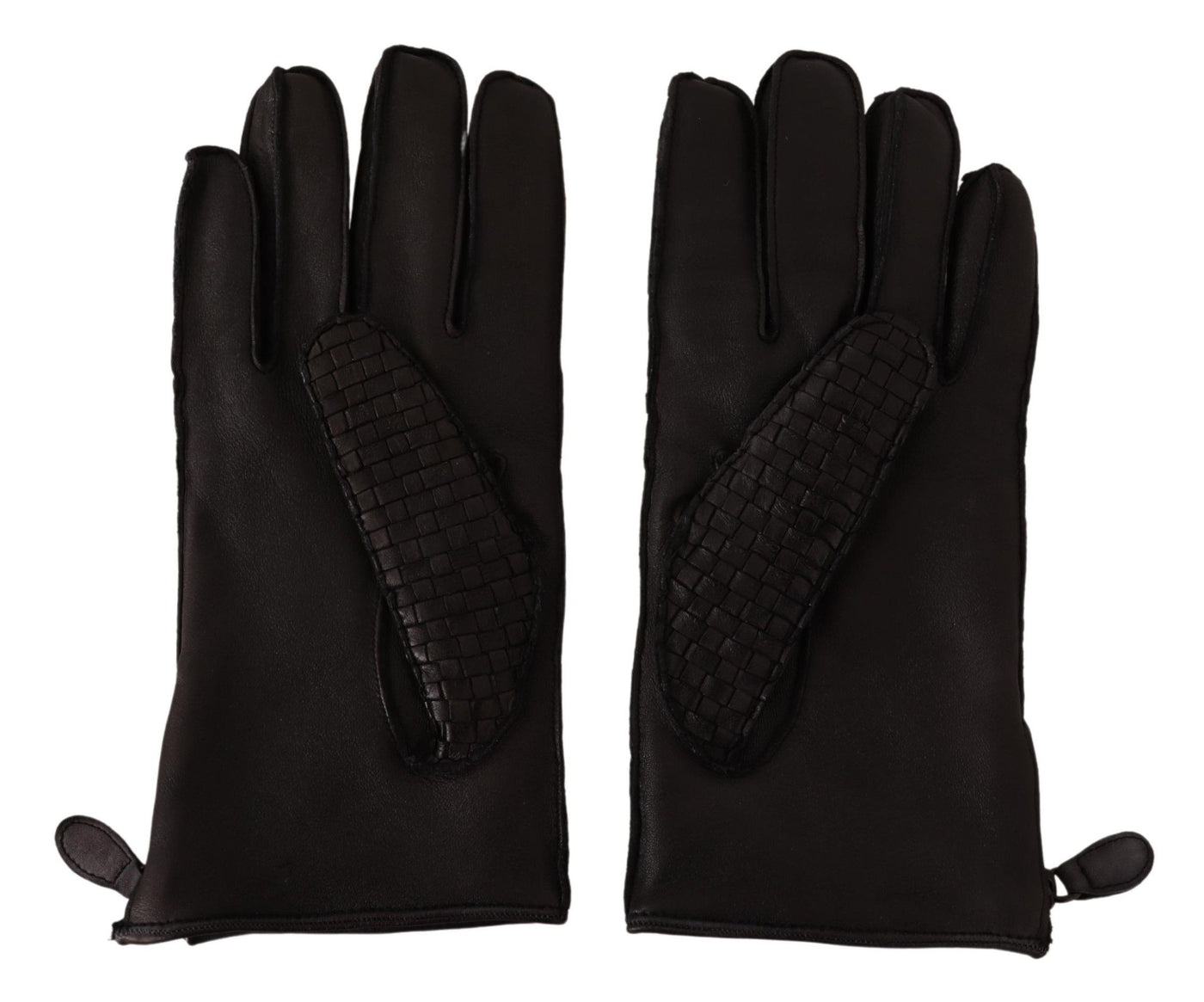 Black Lambskin Leather Woven Gloves