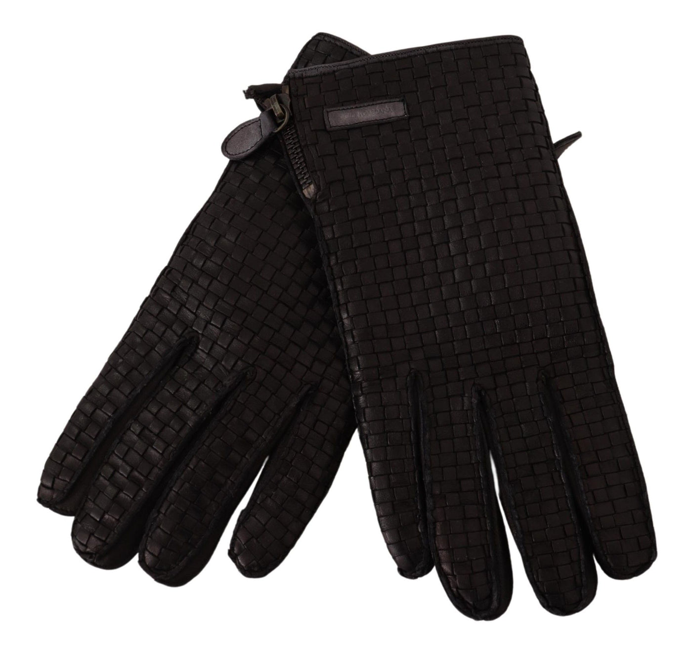 Black Lambskin Leather Woven Gloves