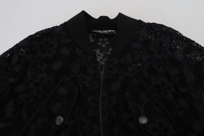 Black Floral Lace Cotton Full Zip Jacket