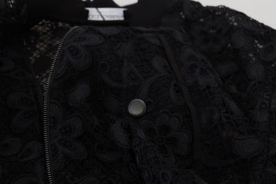 Black Floral Lace Cotton Full Zip Jacket