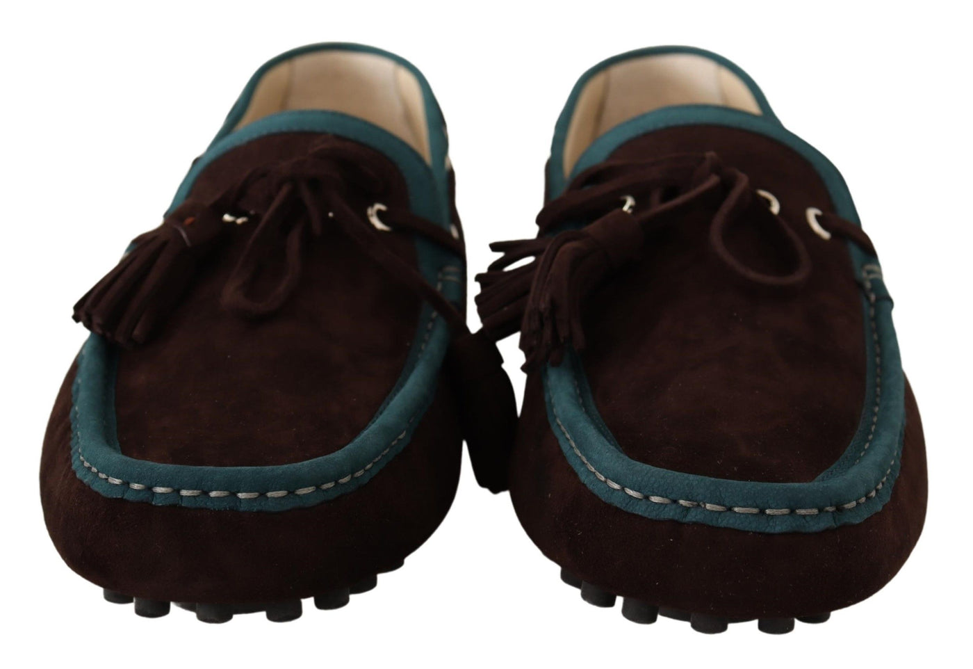 Brown Blue Suede Leather Loafer Shoes