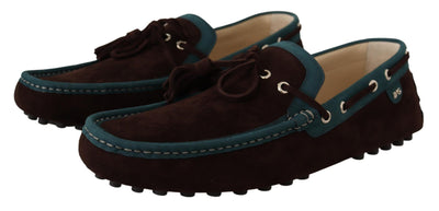 Brown Blue Suede Leather Loafer Shoes