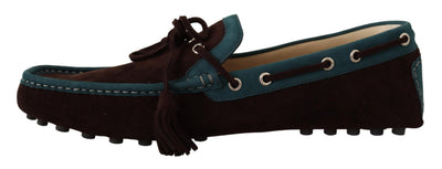 Brown Blue Suede Leather Loafer Shoes