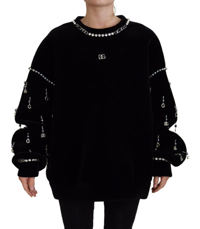 Black Crystal Embellished Pullover Sweater