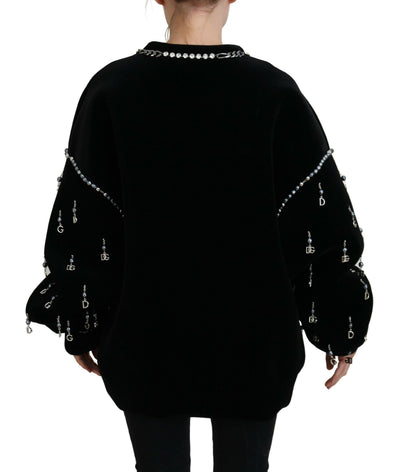 Black Crystal Embellished Pullover Sweater