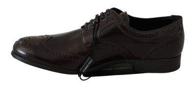 Brown Leather Broques Oxford Wingtip Shoes