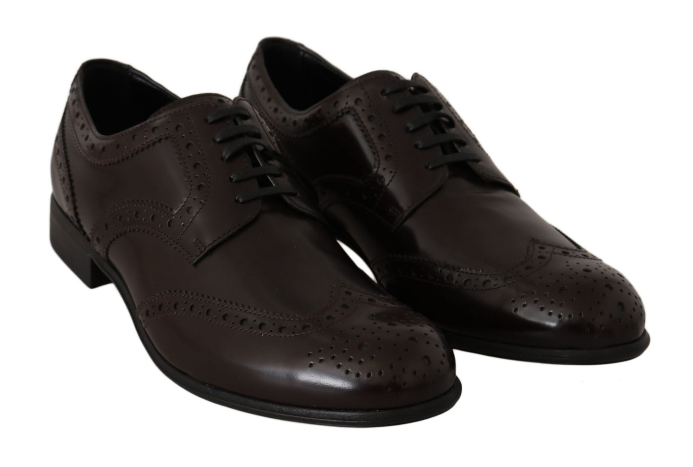 Brown Leather Broques Oxford Wingtip Shoes