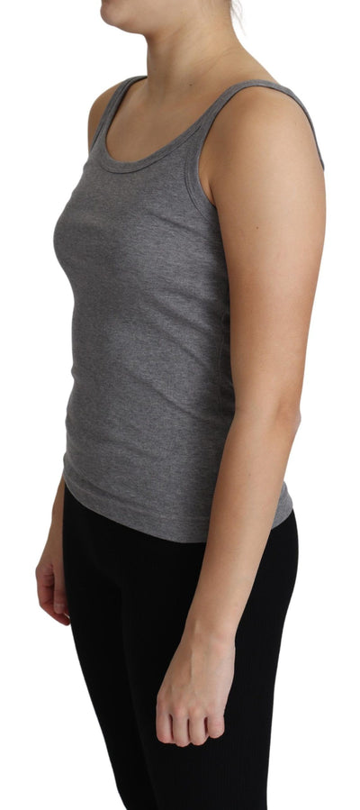 Gray 100% Cotton Sleeveless Tank Slim Fit Top