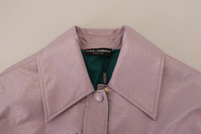 Purple Cotton Button Down Cropped Jacket