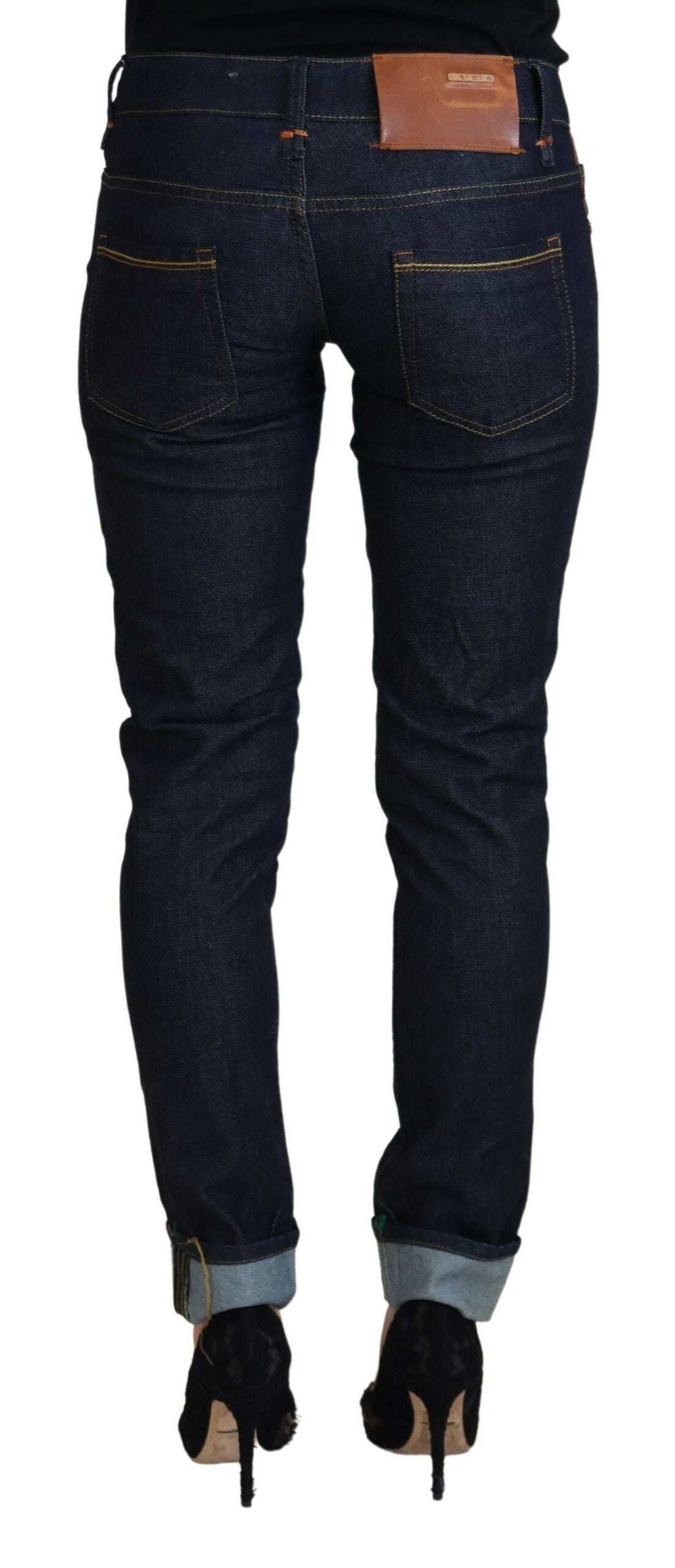 Blue Cotton Low Waist Slim Fit Women Casual Jeans