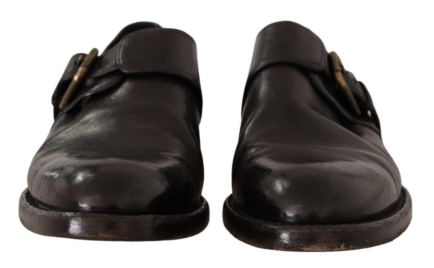 Black Leather Formal Monk Strap Shoes