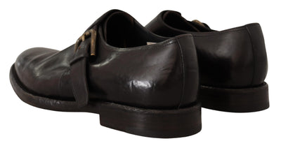 Black Leather Formal Monk Strap Shoes