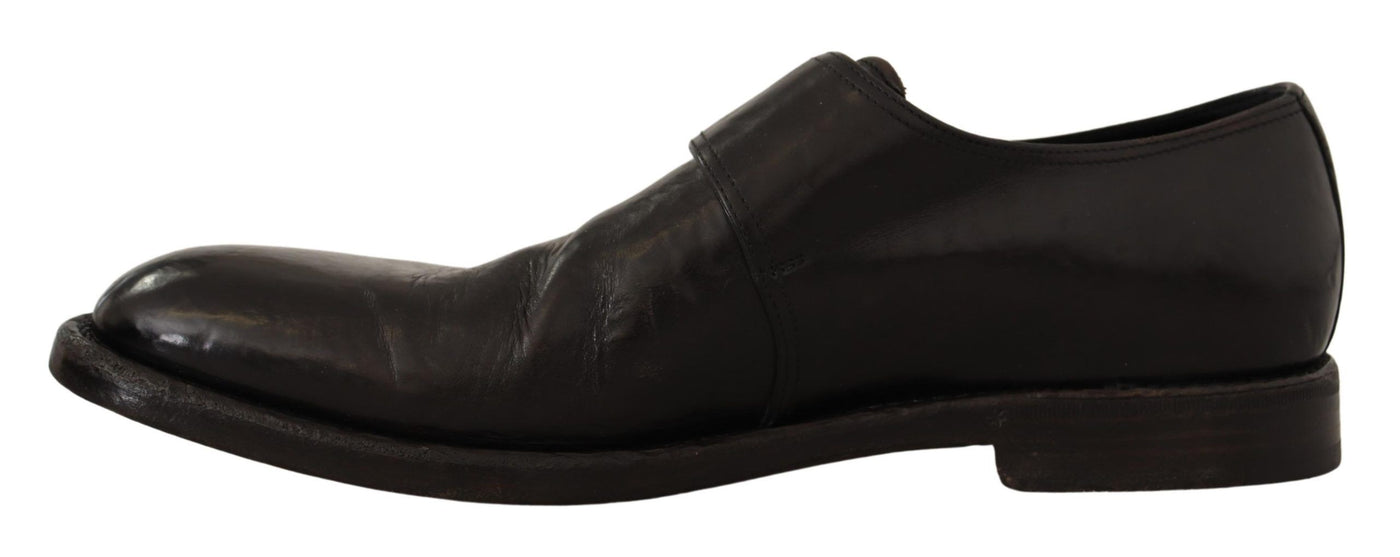 Black Leather Formal Monk Strap Shoes