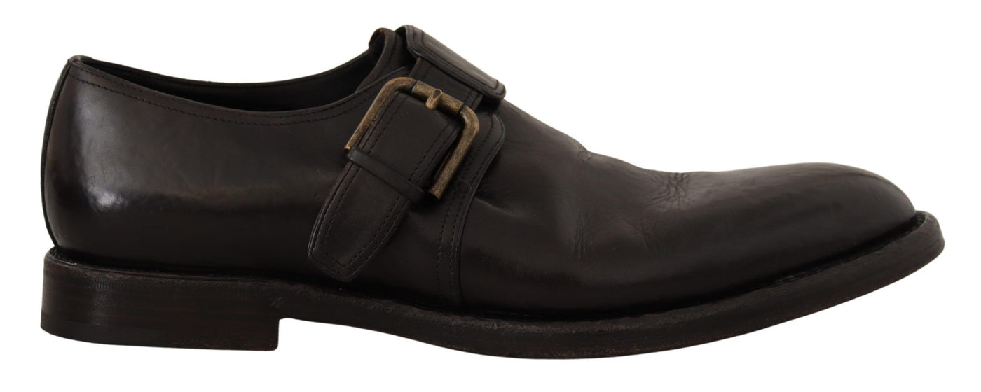 Black Leather Formal Monk Strap Shoes